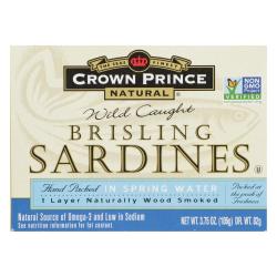 Crown Prince Brisling Sardines In Spring Water - Case Of 12 - 3.75 Oz.